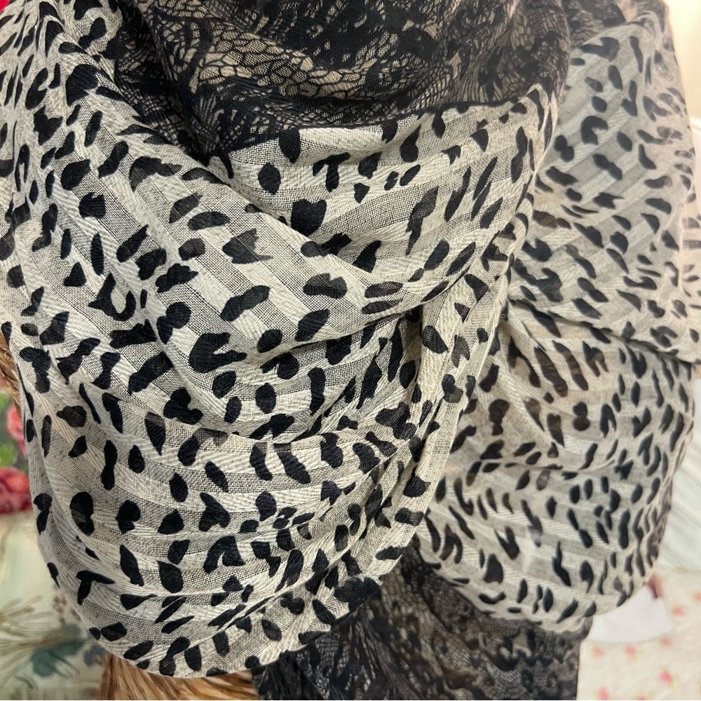 Leopard & Lace Print Black and White Scarf Figure 8 Scarf